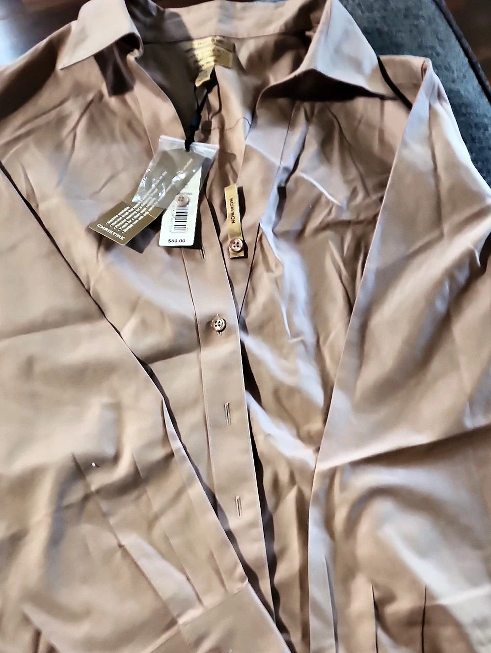 Christine Gold Label Button Down Shirt in Brown Size 18 NWT